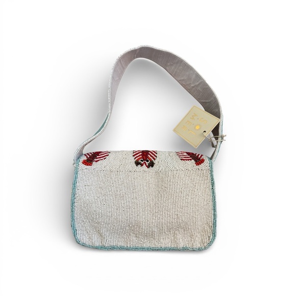 Lobster Beaded Shoulder Bag with Red and Cream Design - Picture 2 of 2